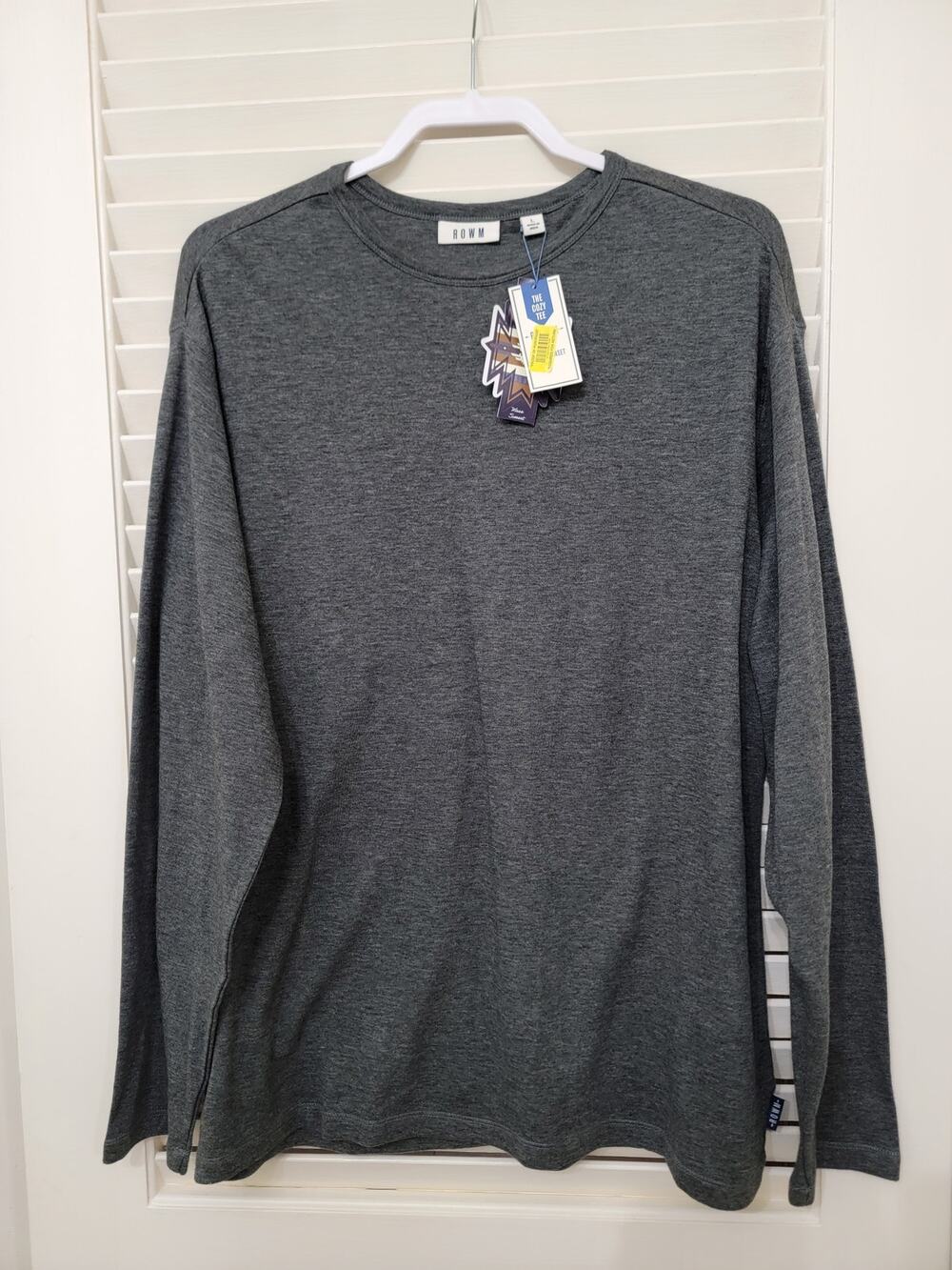 ROWM Cozy Tee long-sleeve crewneck shirt heather charcoal gray color Large NWT